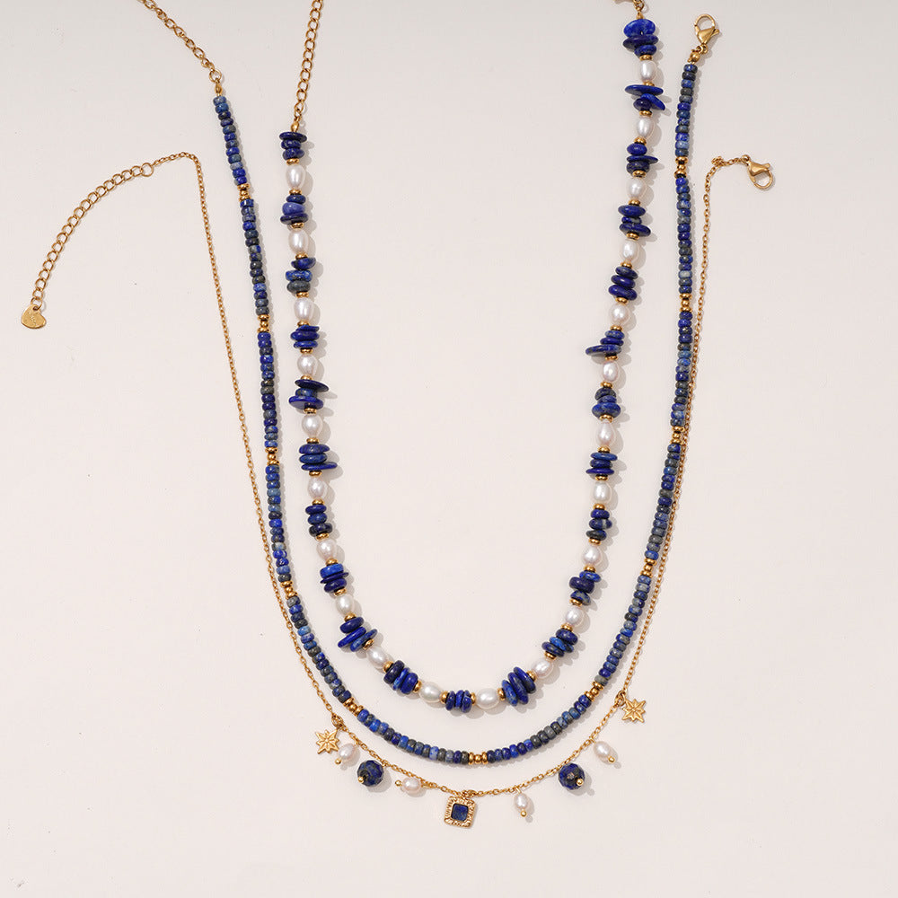 Pearl Star Blue Beads Charm Necklace Pendant Chain For Women Bulk