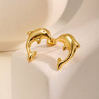 Bulk Modern Dolphin Style Gold Plain Stainless Steel Stud Earrings