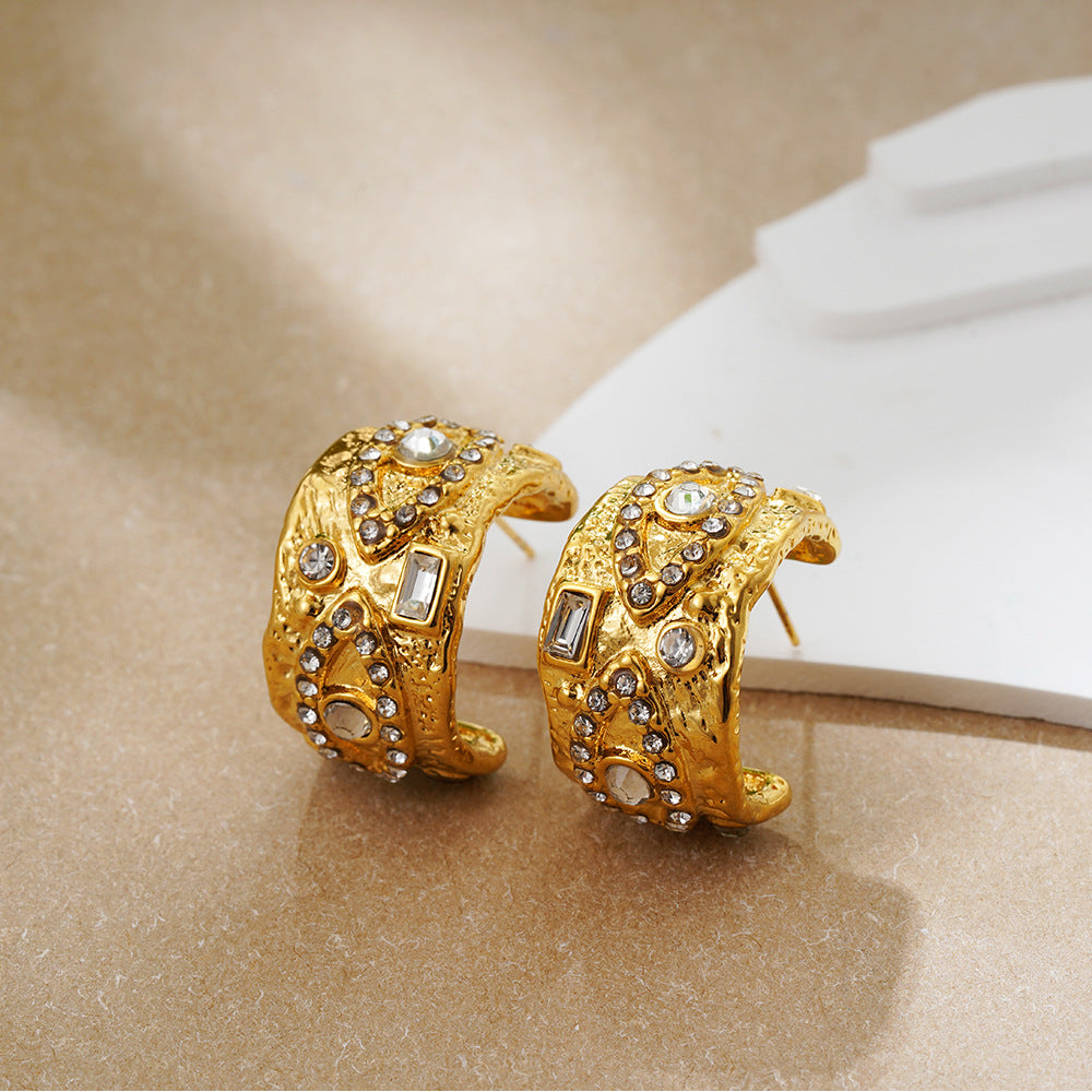 Designer C-Shape Gold Anti Tarnish Stainless Steel Stud Earrings Bulk Main image