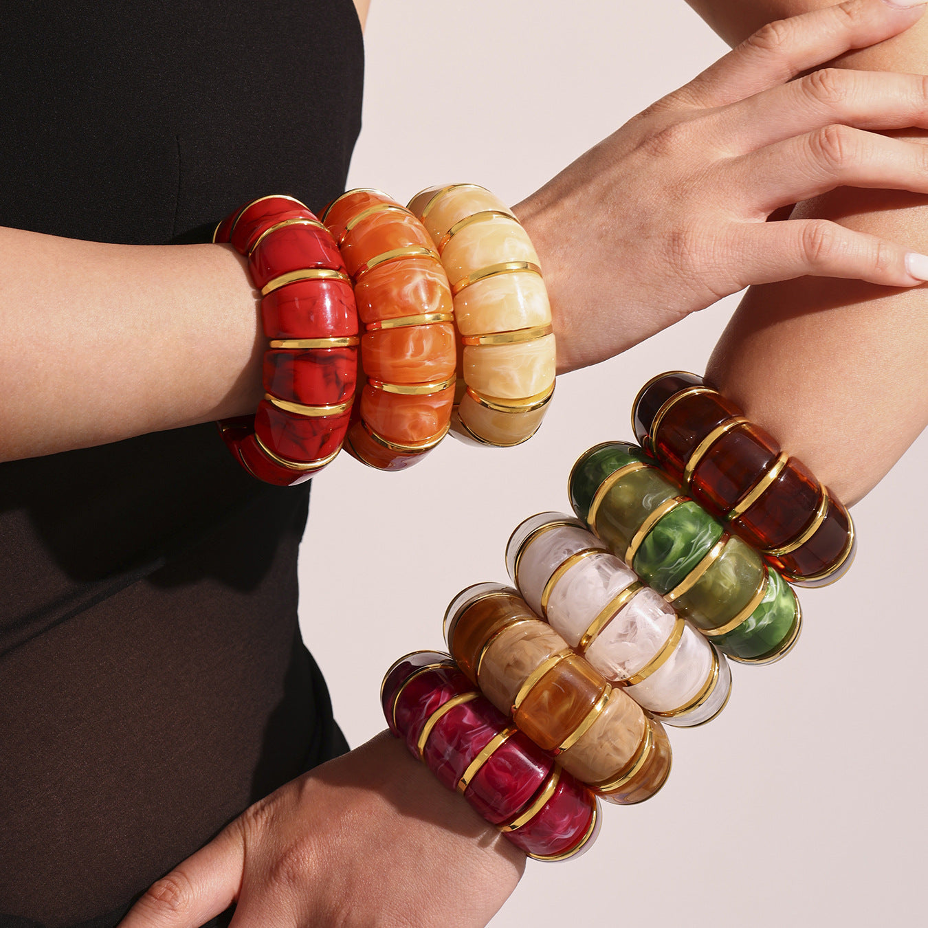 Glossy Multi Gold Resin Stainless Steel Stackable Bracelet Bulk Secondary image