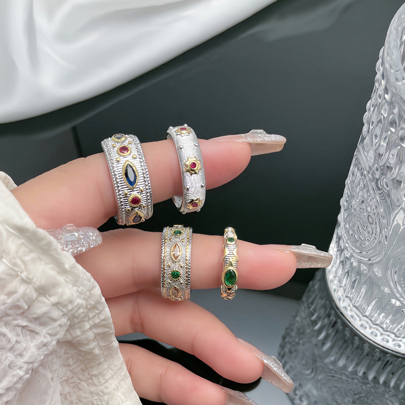 Silver Multi Gemstone CZ Anti Tarnish Pack Of 4 Band Ring Bulk