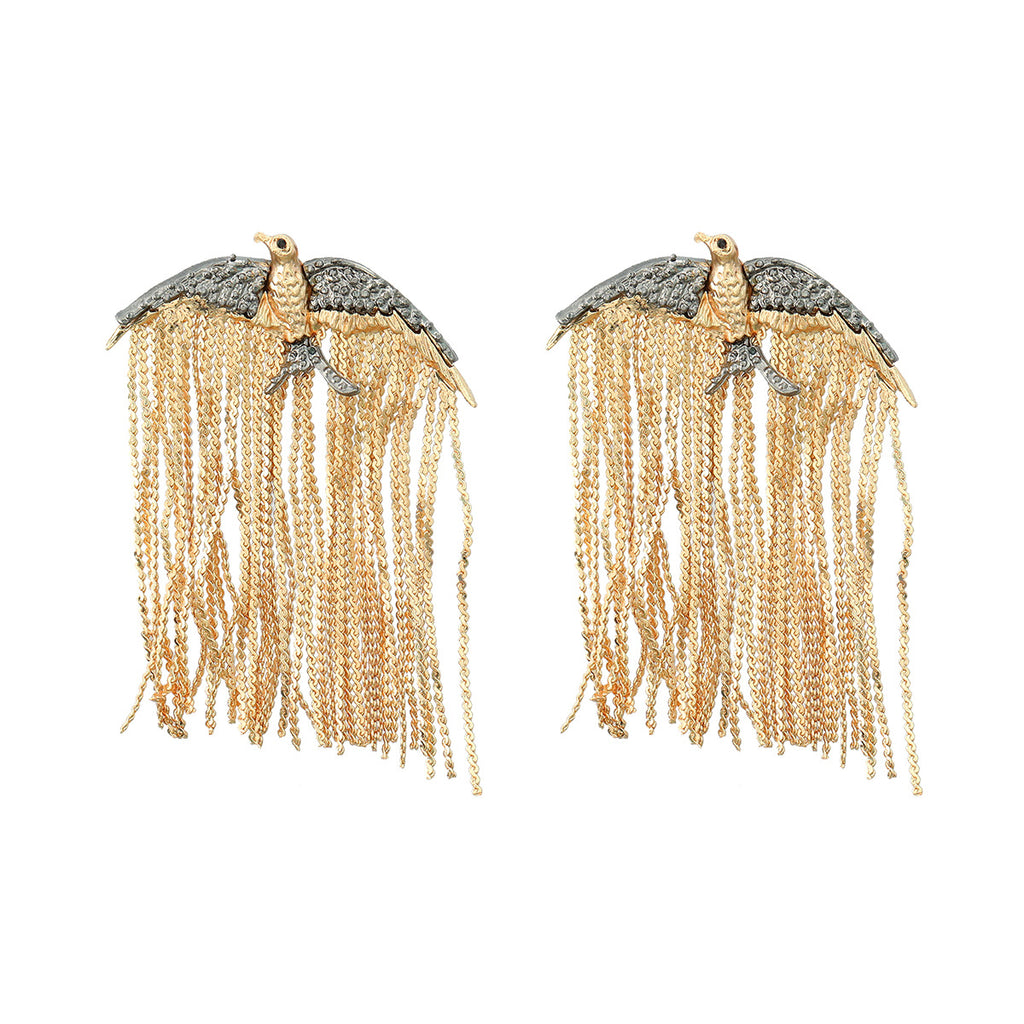 Eagle Bird 18K Gold Silver Cubic Zirconia Dangler Tassel Earring Bulk