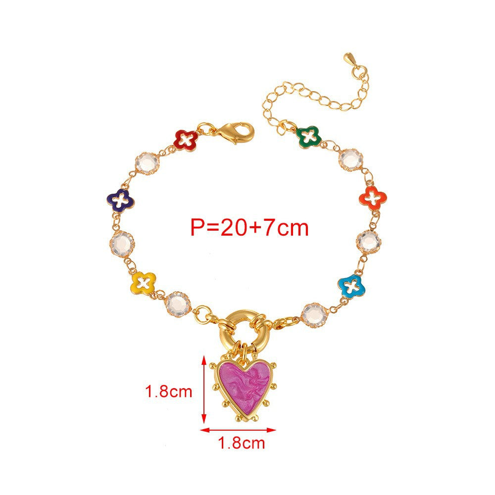 Multi Color Heart Charms Gold Enamel Stainless Steel Bracelet Wholesale