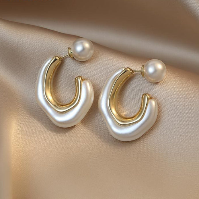 Pearl 18K Gold White Anti Tarnish Stainless Steel Hoop Earring Bulk Main image