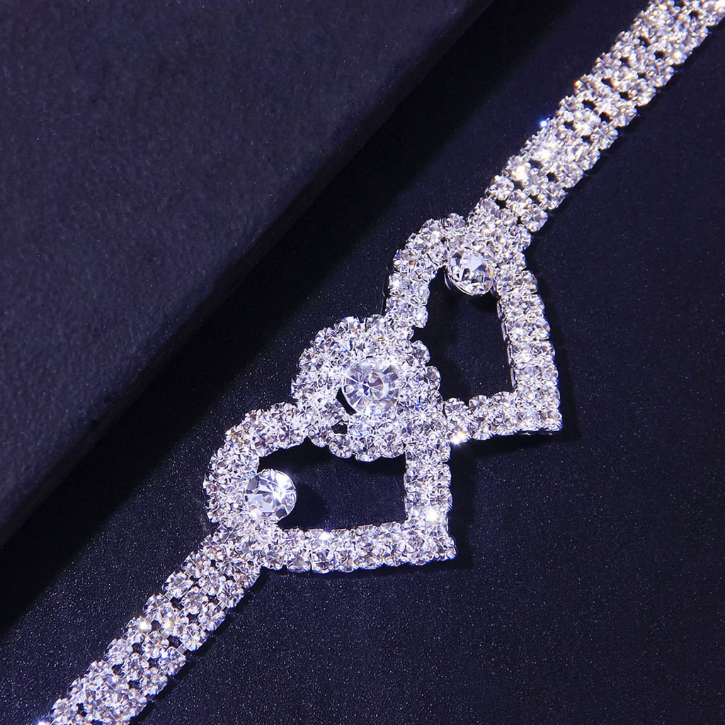 Dual Heart Studded Cubic Zirconia Silver Gold Anti Tarnish Anklet Bulk
