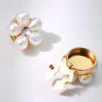 Luxury White Floral Pearl Cluster Gold Plated CZ Brass Button Cover Bulk