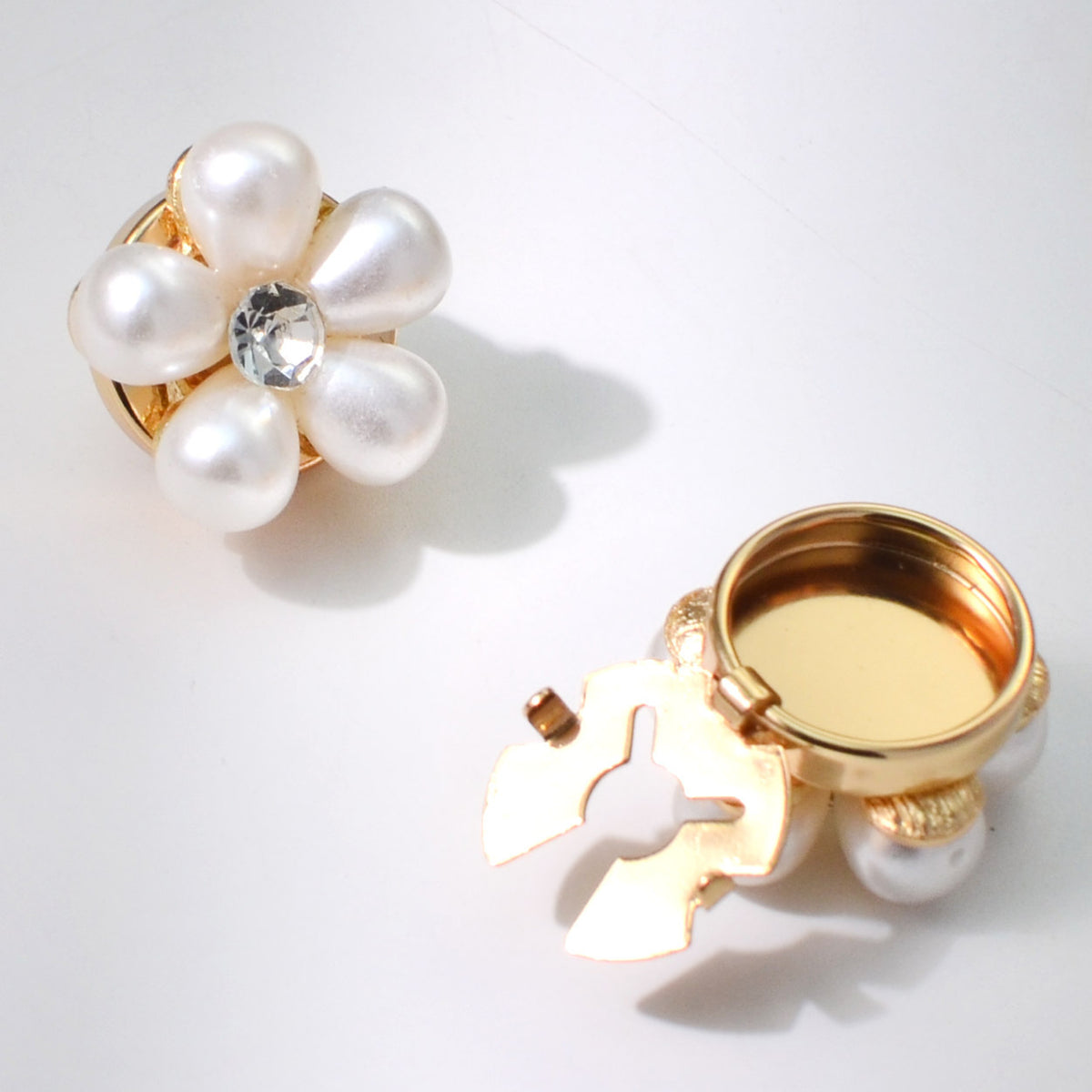 Luxury White Floral Pearl Cluster Gold Plated CZ Brass Button Cover Bulk