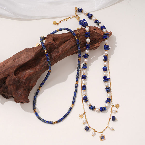 Pearl Star Blue Beads Charm Necklace Pendant Chain For Women Bulk Secondary image