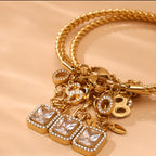 Square Solitaire 18K Gold Silver Cubic Zirconia Stainless Steel Charm Bracelet Kada For Women