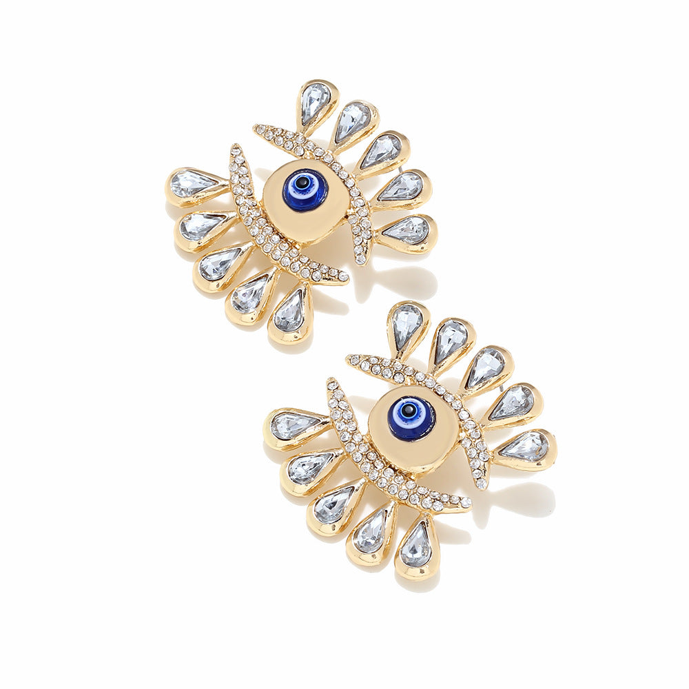 Gold Evil Eye Rhinestone Stud Earrings For Women Bulk