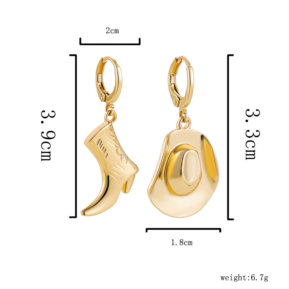 Trendy Western Boot & Hat Design Gold Plated Hoop Earrings Wholesale