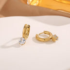 Gold Huggie With Round Cut CZ Stainless Steel Hoop Earrings Wholesale