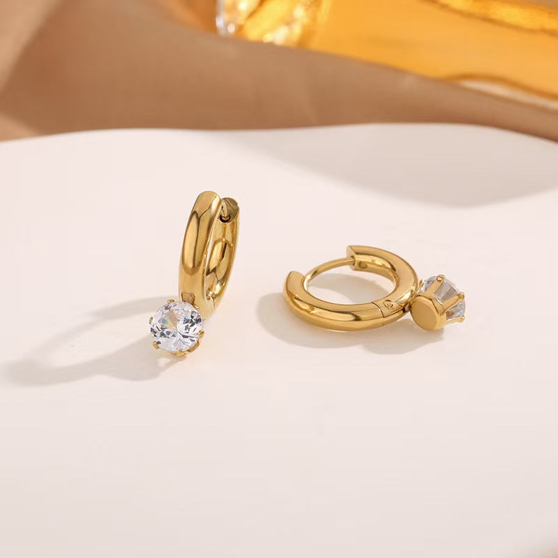 Gold Huggie With Round Cut CZ Stainless Steel Hoop Earrings Wholesale