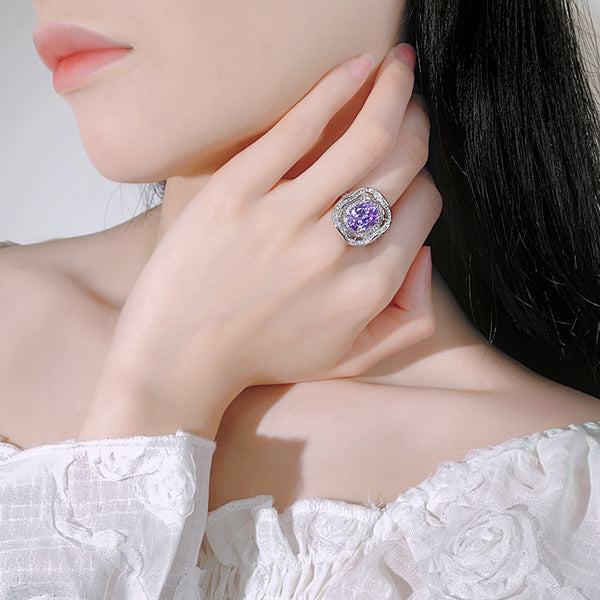 Cushion Silver Pink Purple Yellow Solitaire CZ Anti Tarnish Ring Bulk Secondary image