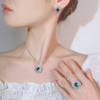 Flower Red Gemstone Silver CZ Necklace Earring Ring Set Bulk