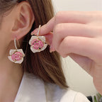 Flower CZ Crystal 18K Gold Pink Anti Tarnish Dangler Hoop Earring Bulk