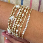 Multi Layer Gold Plated White Pearl Beads Copper Bracelet For Women Bulk