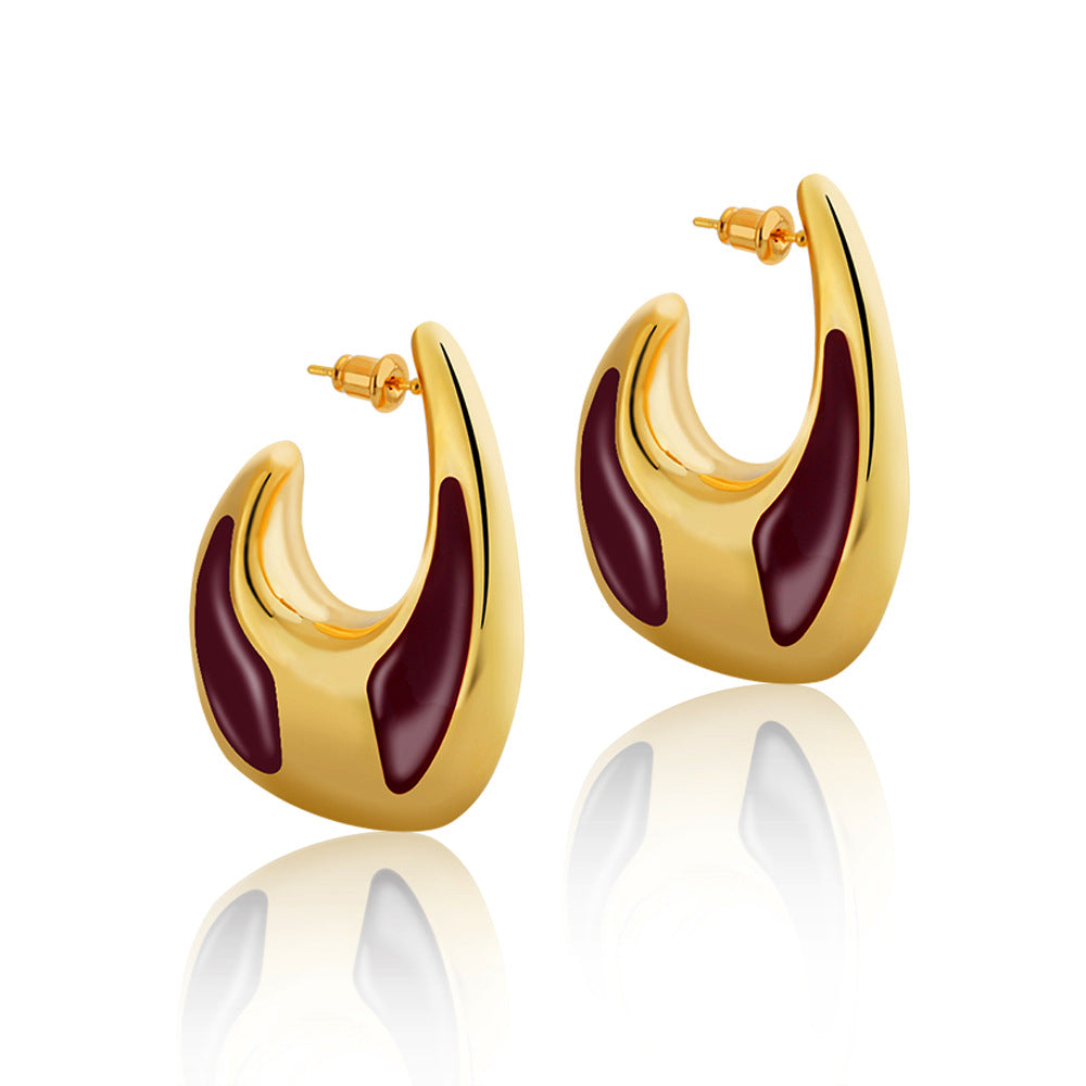 Multi Color Chunky Shape Gold Enamel Copper Hoop Earrings For Women Bulk