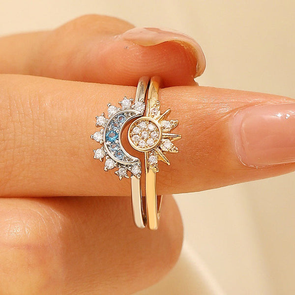 Bulk Sun Moon Style Gold Silver CZ Copper Adjustable Combo Ring Secondary image