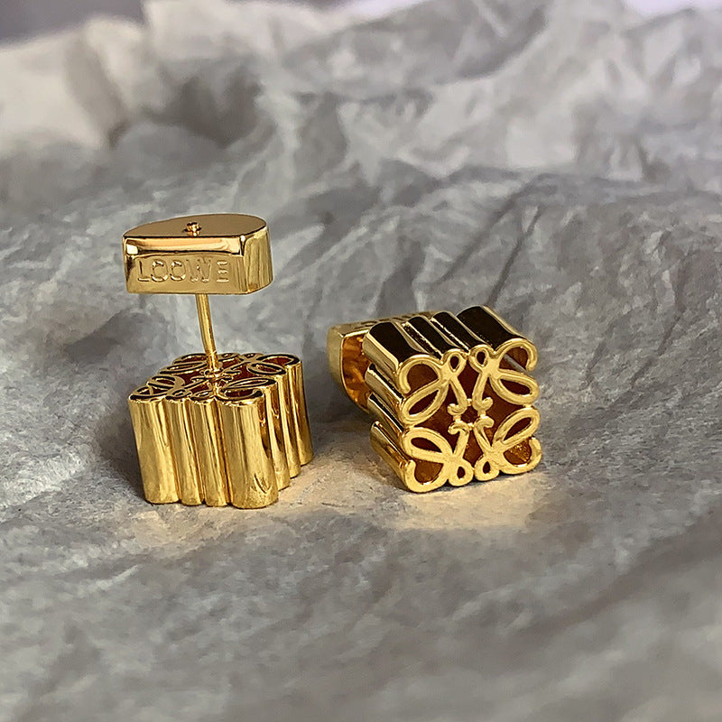 Square Filigree 18K Gold Silver Anti Tarnish Stud Earring Women Bulk