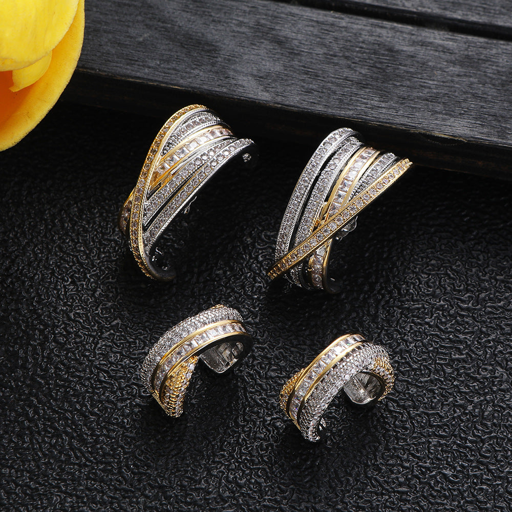 Bulk Multi-Row Silver Plated CZ Copper Stud Ear Cuff Combo Earrings Main image