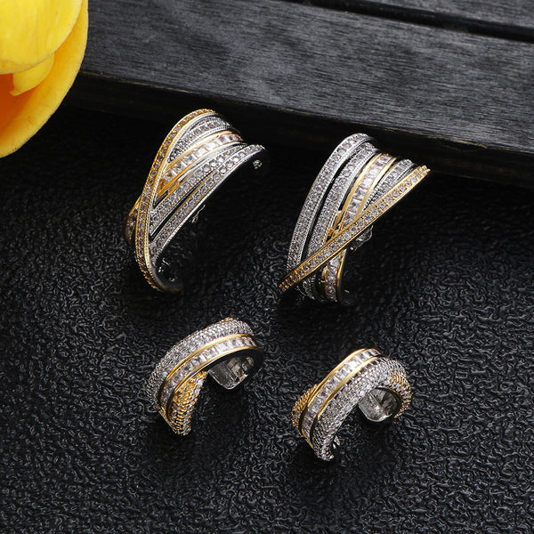 Bulk Multi-Row Silver Plated CZ Copper Stud Ear Cuff Combo Earrings Main image