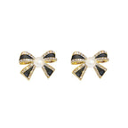 Black Bow Knot Gold Plated Rhinestone Pearl Alloy Stud Earrings Bulk