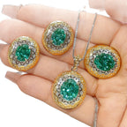 Oval Shape Gold Silver CZ Anti Tarnish Copper Necklace Combo Set Bulk