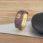 Designer Heart Pave Wide Band Gold CZ Copper Adjustable Fancy Ring Bulk