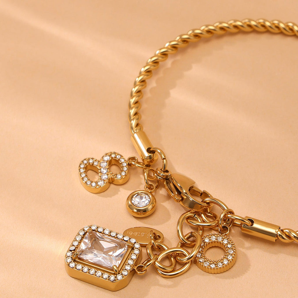 Square Solitaire 18K Gold Silver Cubic Zirconia Stainless Steel Charm Bracelet Kada For Women