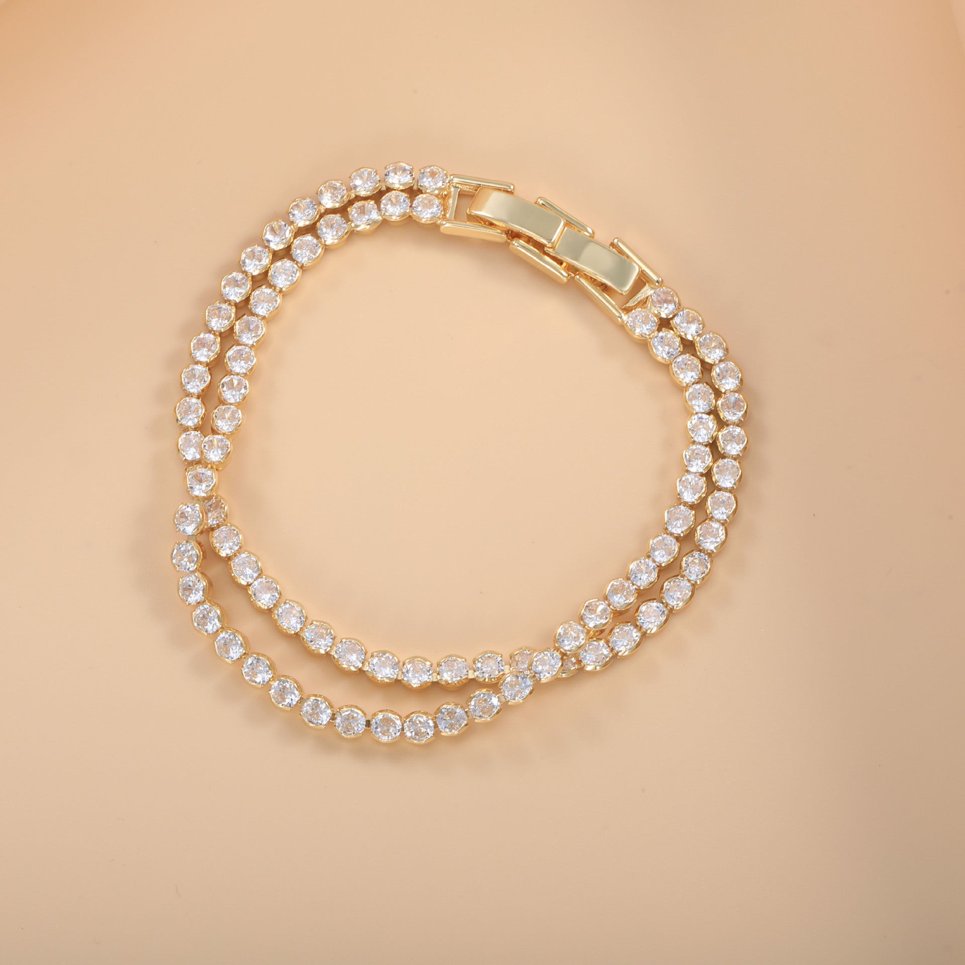 Bulk Double Row Tennis Style Rose Silver Yellow Gold CZ Copper Bracelet Secondary image