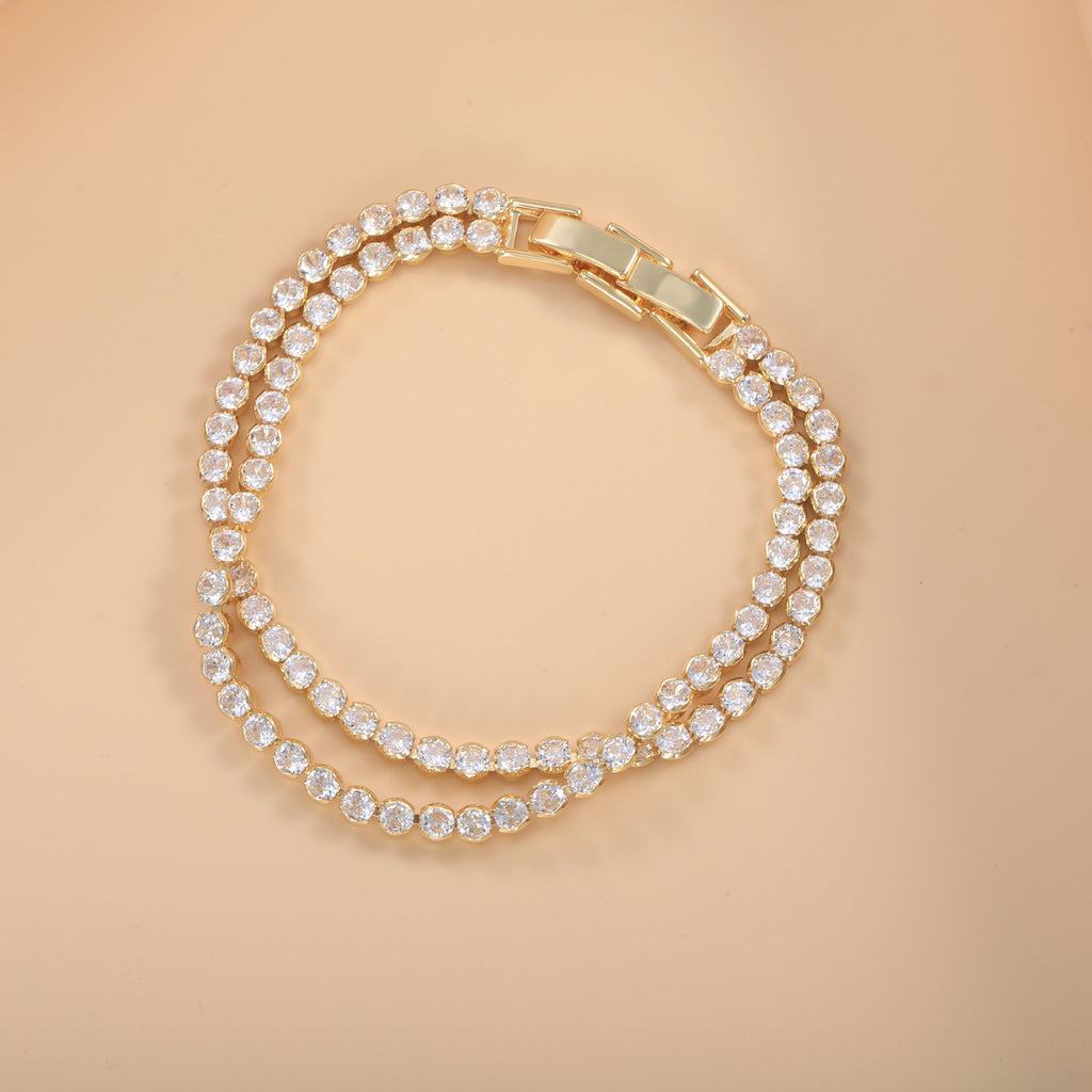 Bulk Double Row Tennis Style Rose Silver Yellow Gold CZ Copper Bracelet