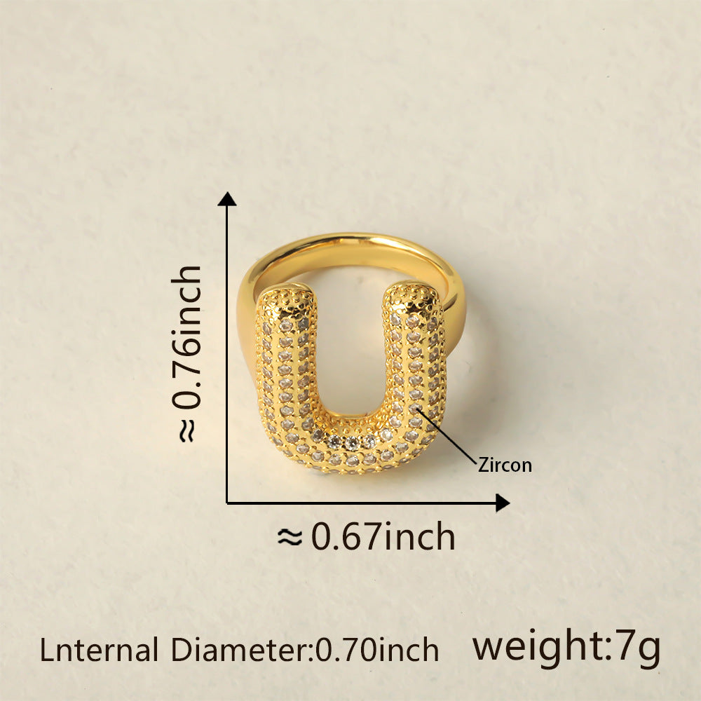 All Initial Letter Alphabets CZ Gold Anti Tarnish Adjustable Ring Bulk