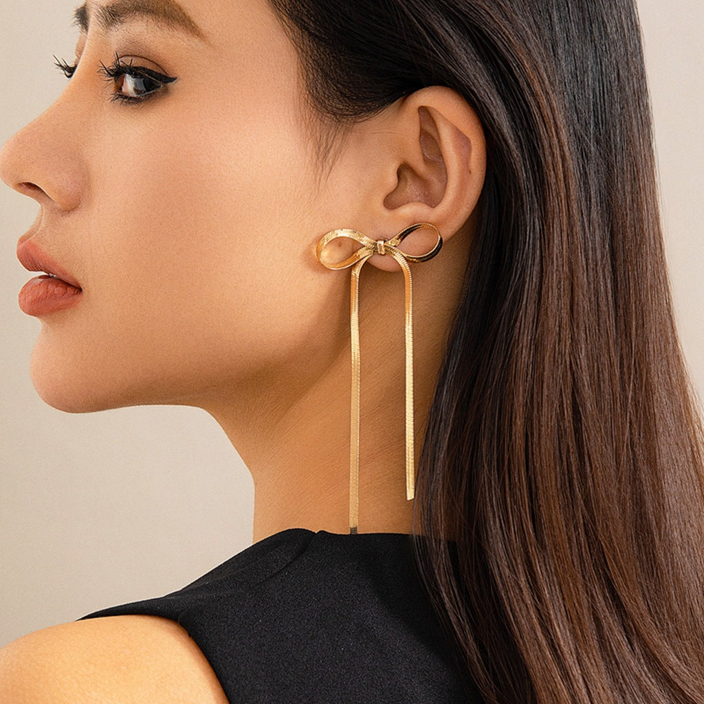 Bow Ribbon Knotted 18K Gold Plated Anti Tarnish Necklace Earring Bracelet Set For women