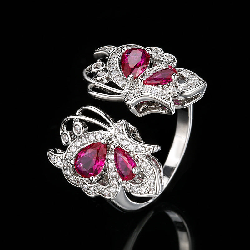 Butterfly Pink Silver CZ Anti Tarnish Necklace Earring Ring Set Bulk