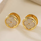 Gold Clover Cubic Zirconia Anti Tarnish Copper Stud Earrings Women Bulk