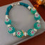Designer Floral Green Beads Gold Silver Copper Necklace Earring Set Bulk