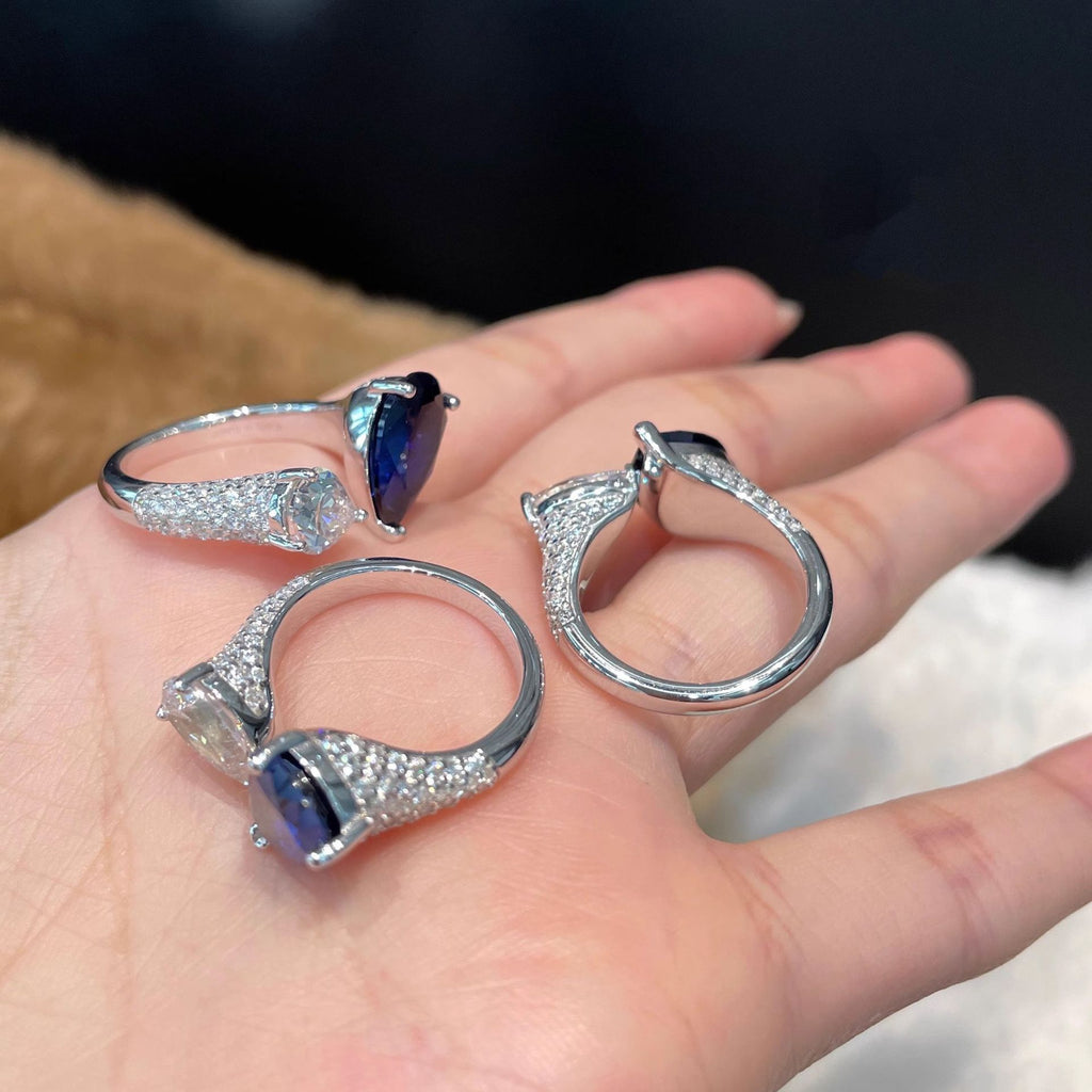 Dual Drop Solitaire CZ Silver Red Green Blue Anti Tarnish Ring Bulk