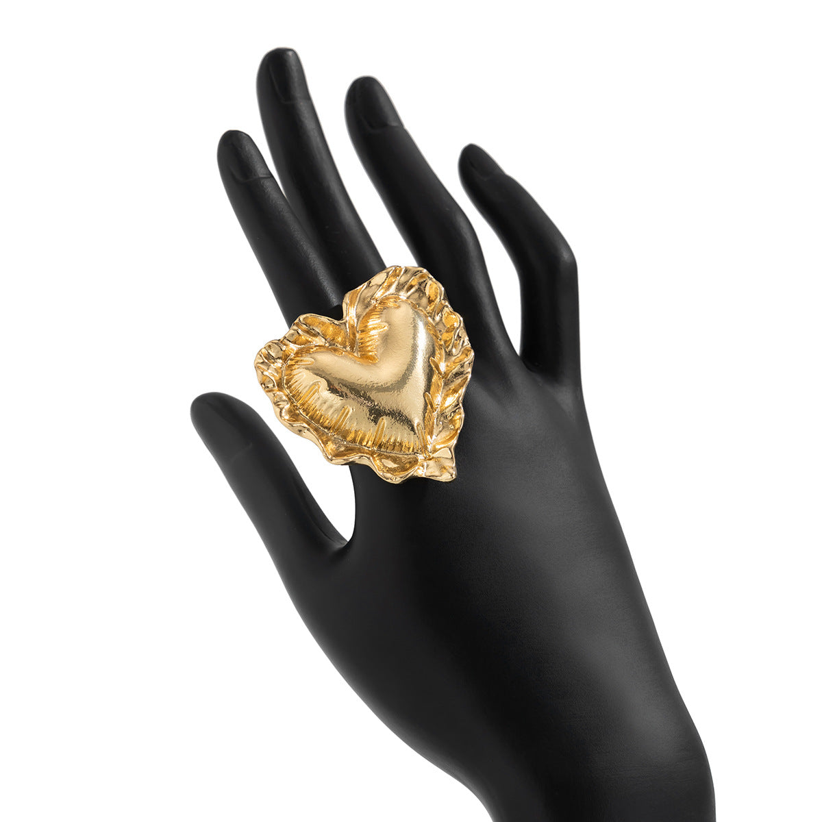 Beaten Finish Heart 18K Gold Plated Free Size Ring For Women Bulk