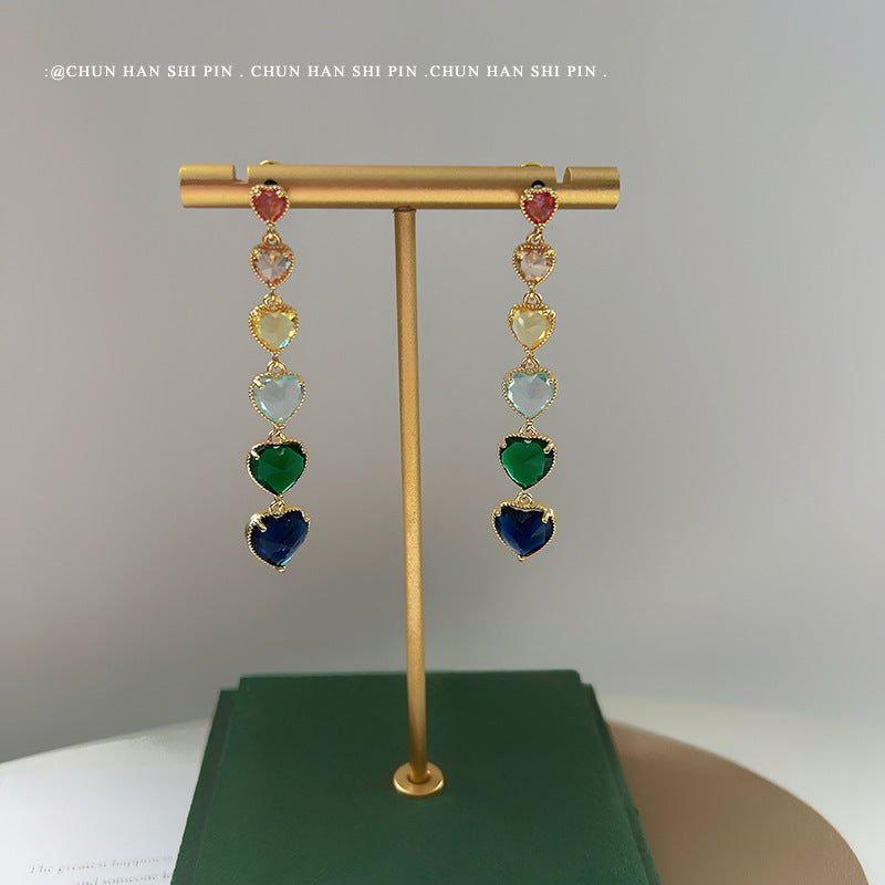 Bulk Multi Color Heart Gold CZ Anti Tarnish Copper Dangler Earrings