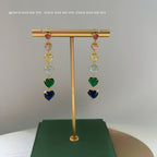 Bulk Multi Color Heart Gold CZ Anti Tarnish Copper Dangler Earrings