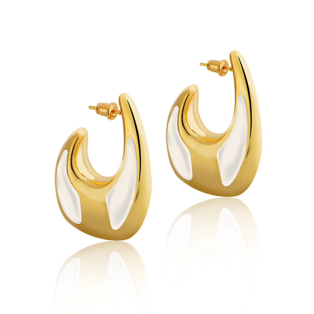 Multi Color Chunky Shape Gold Enamel Copper Hoop Earrings For Women Bulk