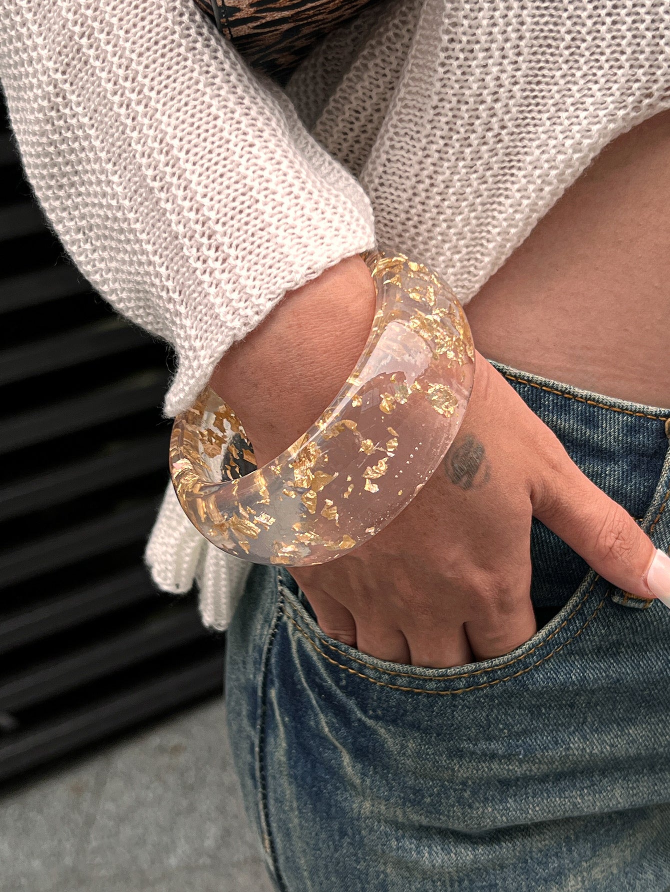 Glossy Resin Transparent 18K Gold Anti Tarnish Cuff Kada Women Bulk Secondary image