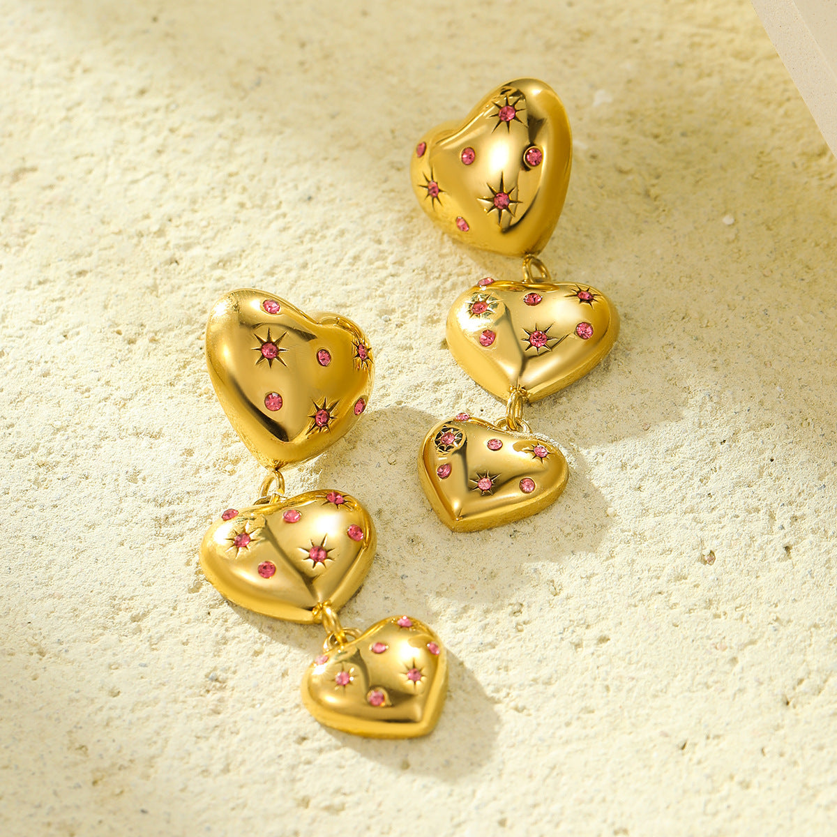 Heart Gold Silver Stainless Steel Anti Tarnish Dangler Earring Bulk