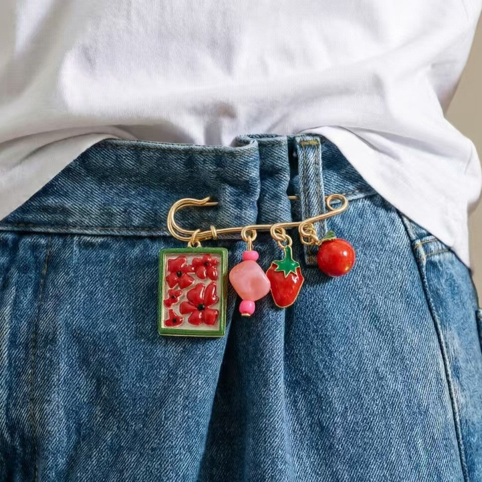 Designer Fruit Gold Plated Enamel Beads Alloy Brooch For Women Bulk