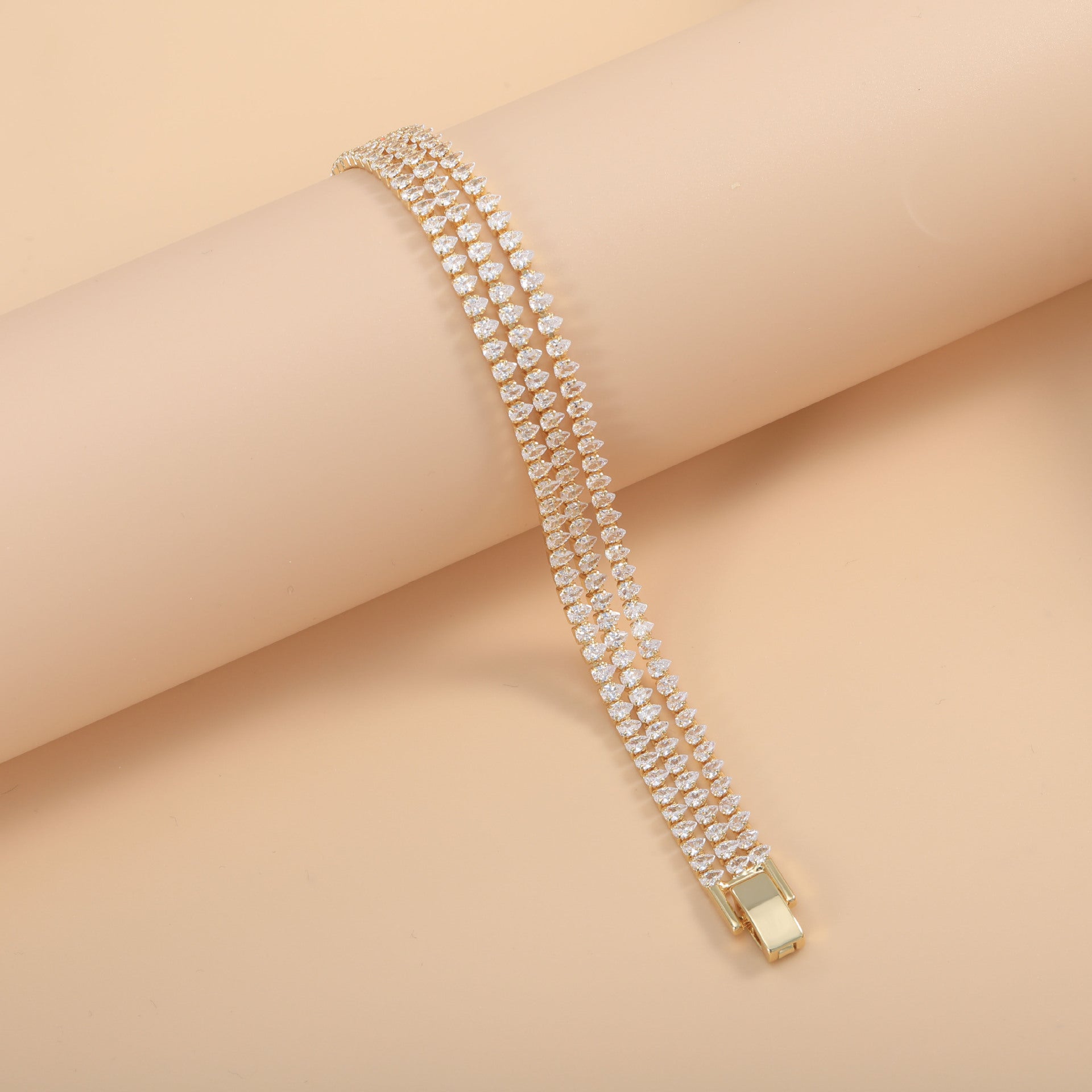 Wholesale Double Strand Heart Cut Tennis Gold Silver CZ Copper Bracelet Main image