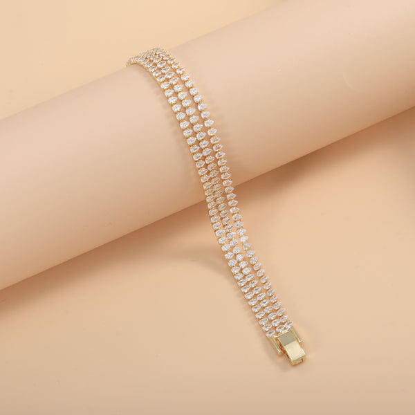 Wholesale Double Strand Heart Cut Tennis Gold Silver CZ Copper Bracelet Main image