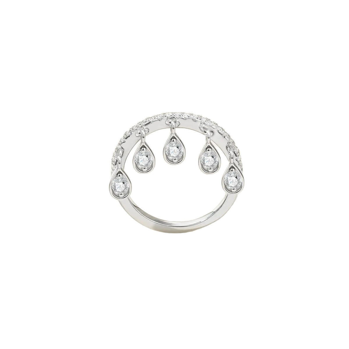 Designer Teardrop Charm Silver CZ Copper Anti Tarnish Fancy Ring Bulk