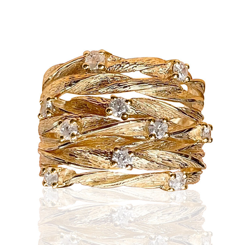 Luxury Rustic Style Gold CZ Copper Anti Tarnish Ring For Women Bulk