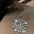 Luxury Silver Plated Sunburst White CZ Crystals Copper Necklace Bulk